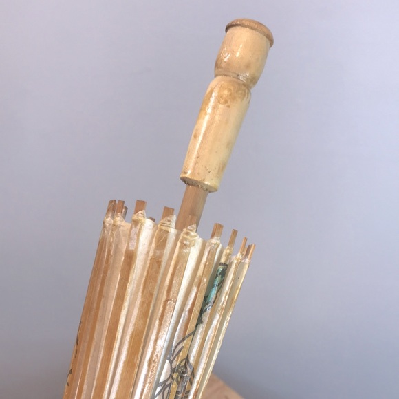 Vintage Handmade Japanese Wooden Decor Umbrella - Picture 9 of 9